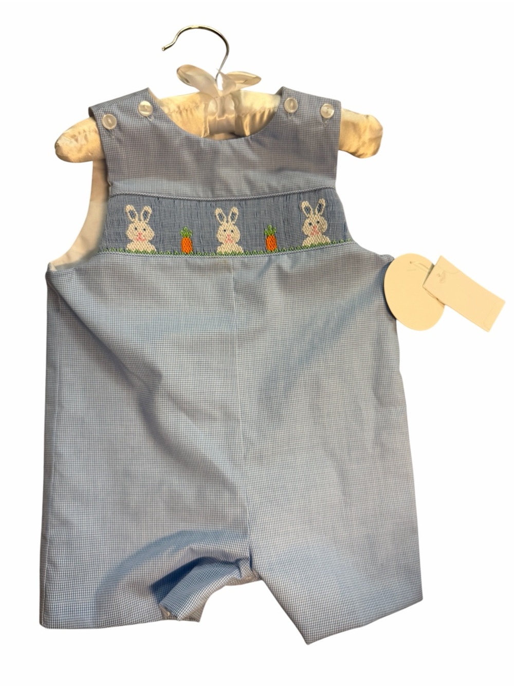 Edgehill Collection Boy Bunny Carrot Easter Peter Rabbit Hand Smocked Romper